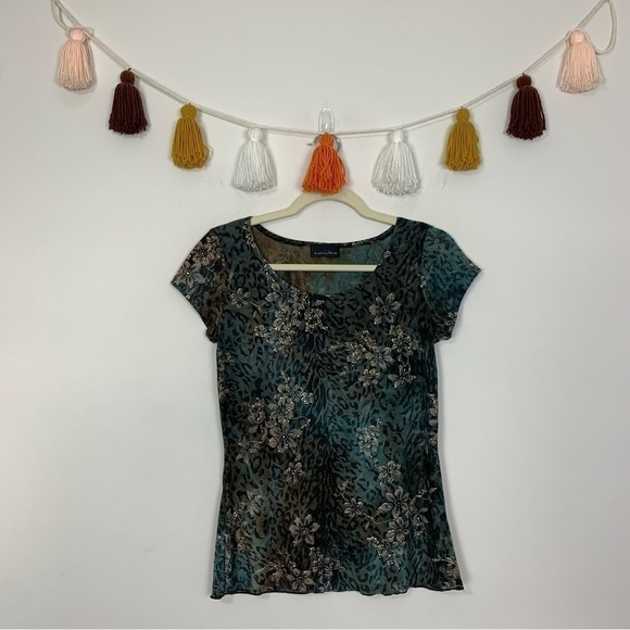 Y2K Brittany Black Mixed Media Animal Print Shirt Size Small - Picture 1 of 8